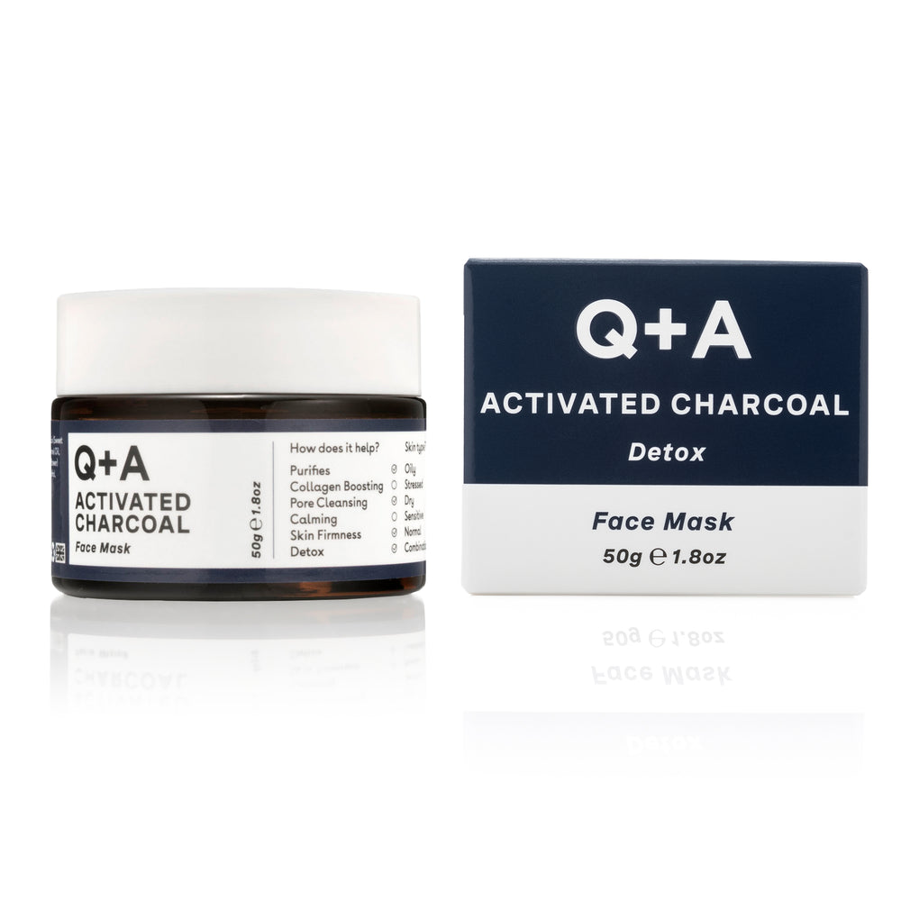 Q+A Activated Charcoal Face Mask Jar and carton