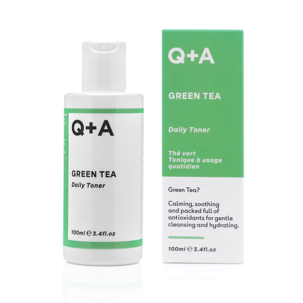 Q+A Green Tea Daily Toner bottle and packaging