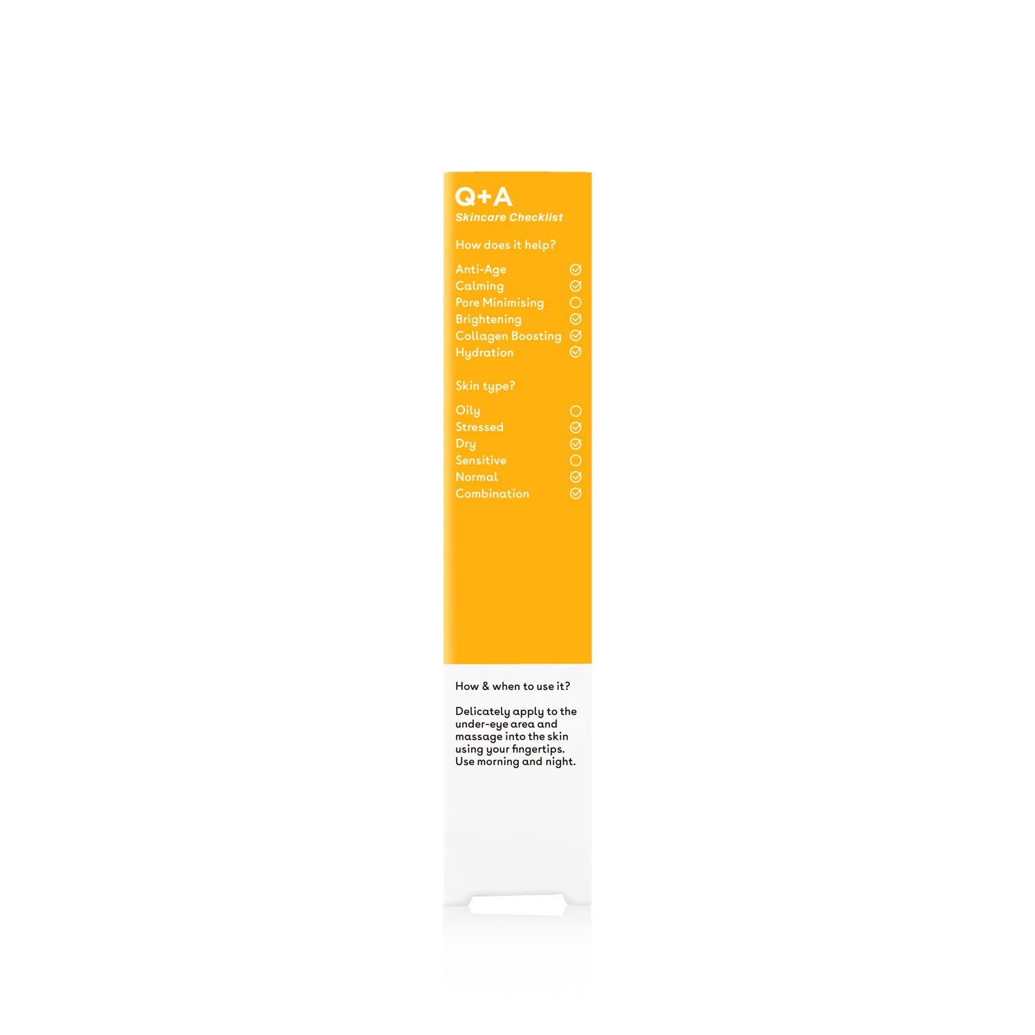 Q+A Vitamin C Eye Cream on pack checklist